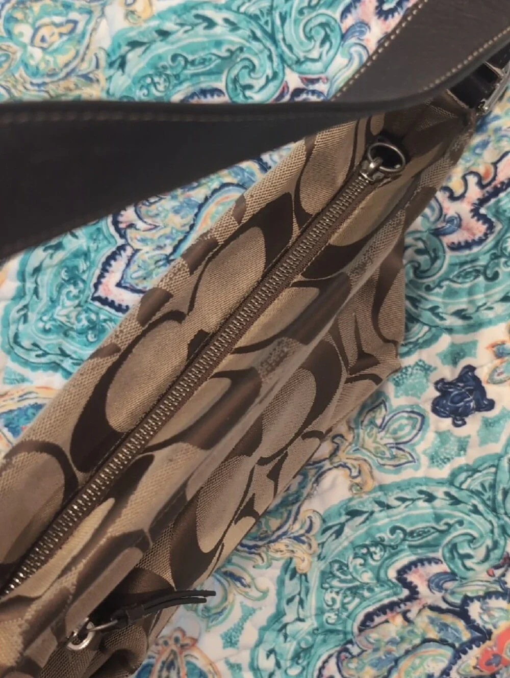 Coach Tan and Dark Brown Signature Canvas Shoulder Bag